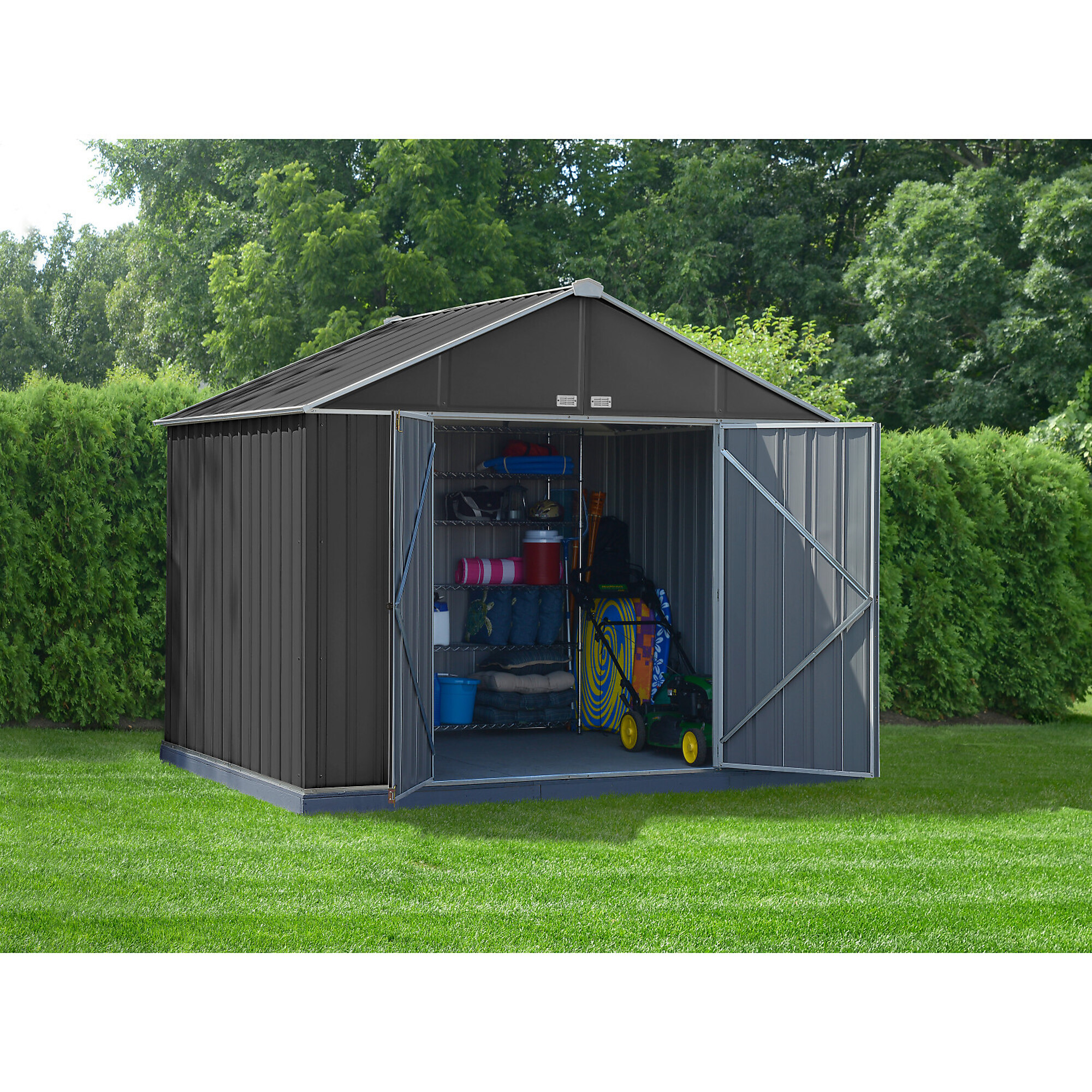 Arrow EZEE Shed Steel Storage Shed-- 10ft. x 8ft., High Gable, Charcoal with Cream Trim, Model# EZ10872HVCCCR